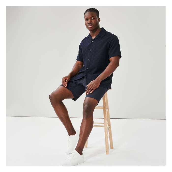 Men's Checkered Button-Up Shirt - Dark Navy